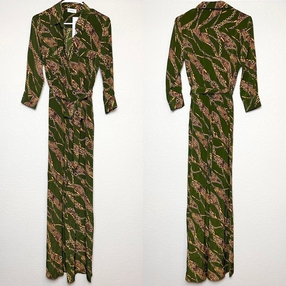 NWT L'AGENCE 70s‎ Silk Chain Leopard Tie Waist Button Up 3/4 Sleeve Jumpsuit S - Picture 5 of 9